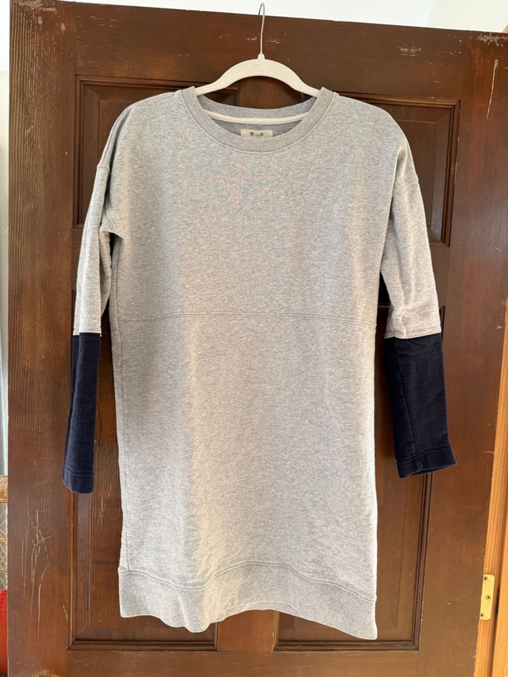 Madewell Gray Sweatshirt Dress with Navy Sleeve Accents
